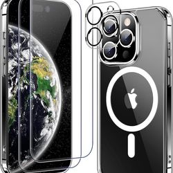 MOZOTER 6-in-1 Magnetic for Phone 15 Pro Case,[Compatible with Magsafe] [Anti Yellowing] [Glass Screen Protectors+Screen Protectors] Slim Thin Shockpr