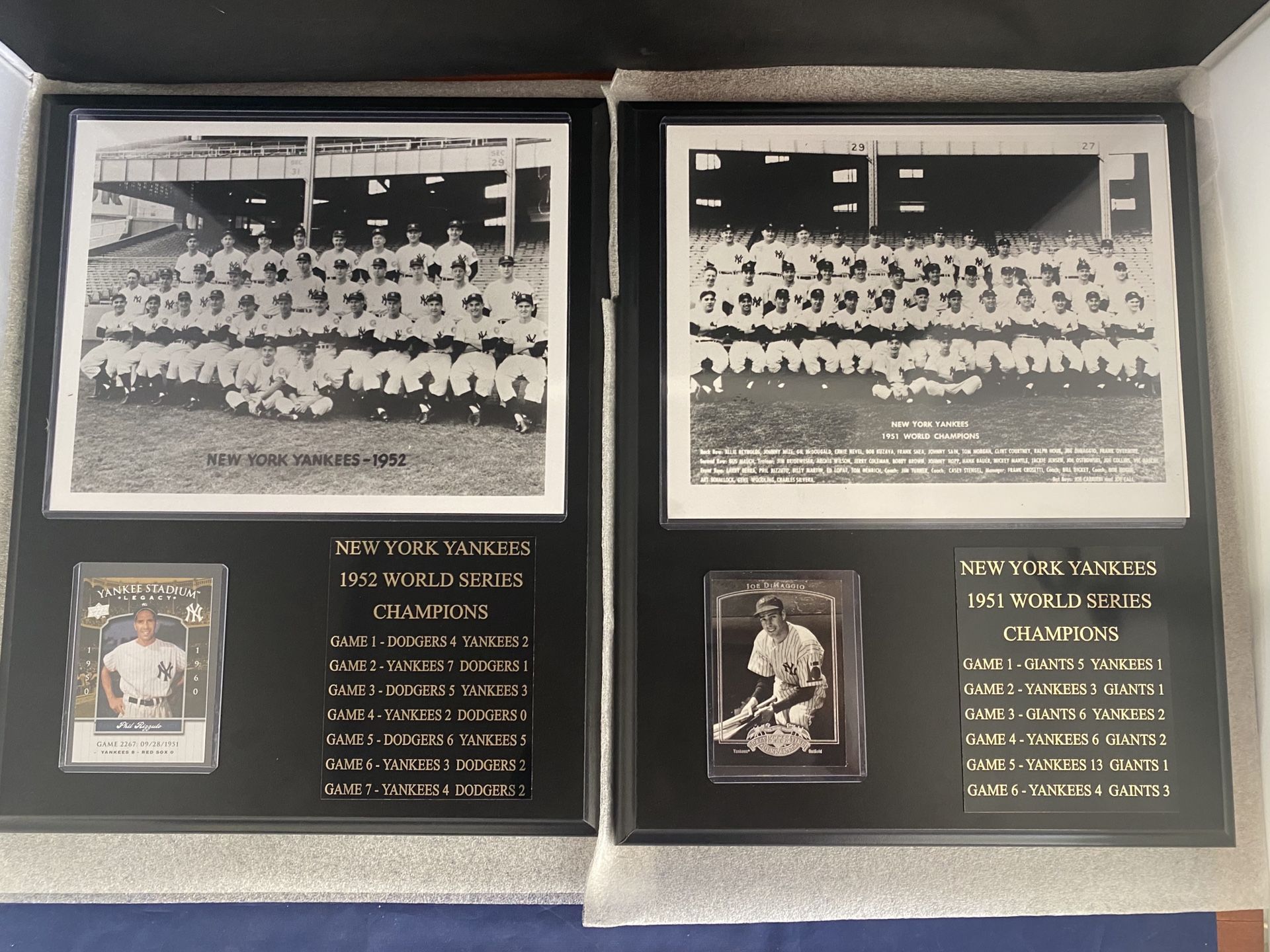 Phil Rizzuto Joe DiMaggio New York Yankees Plaques W/ Score and Card Lot Of 2