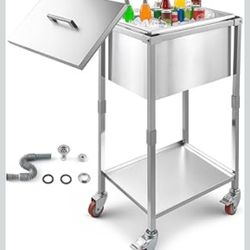 VEVOR Commercial Ice Bin, Underbar Ice Bin, Stainless Steel Ice Chest with Sliding Lid, Bottle Holders, Adjustable Bullet Feet, Cooler Cart Cocktail U