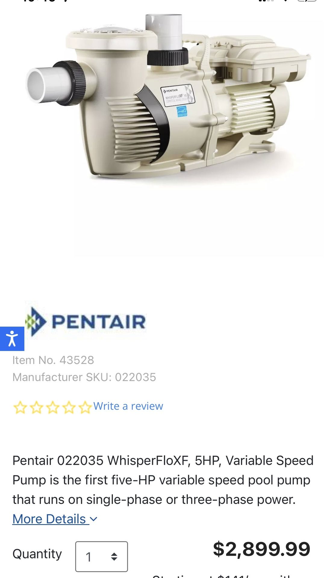 Used Pentair Whisperflo XF Commercial Pool Pump