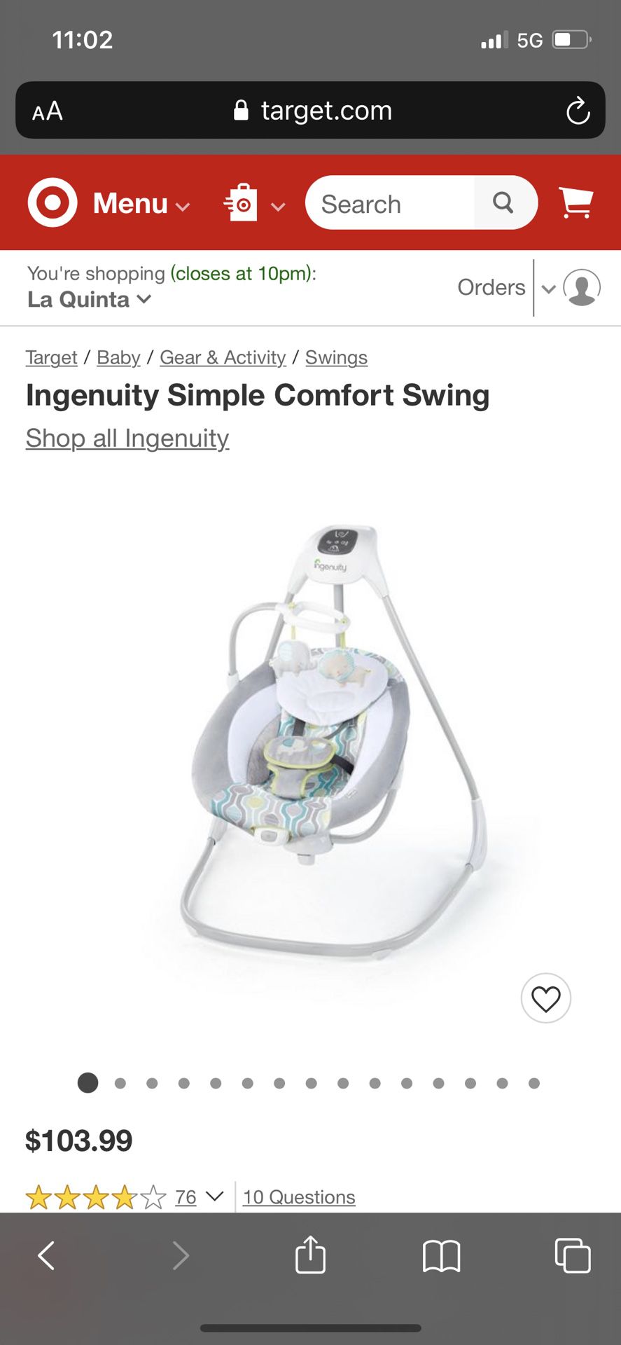 Ingenuity Simple Comfort Baby Swing 
