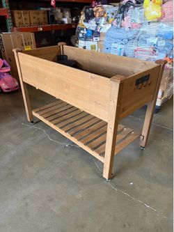Raised Garden Bed Wood Elevated Planter Box Outdoor w/ Wheels, Storage Shelf for Planting