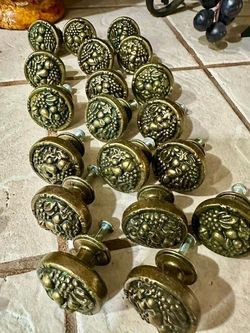 Vintage Brass Fruit Basket Cabinet Knobs - Set of 18