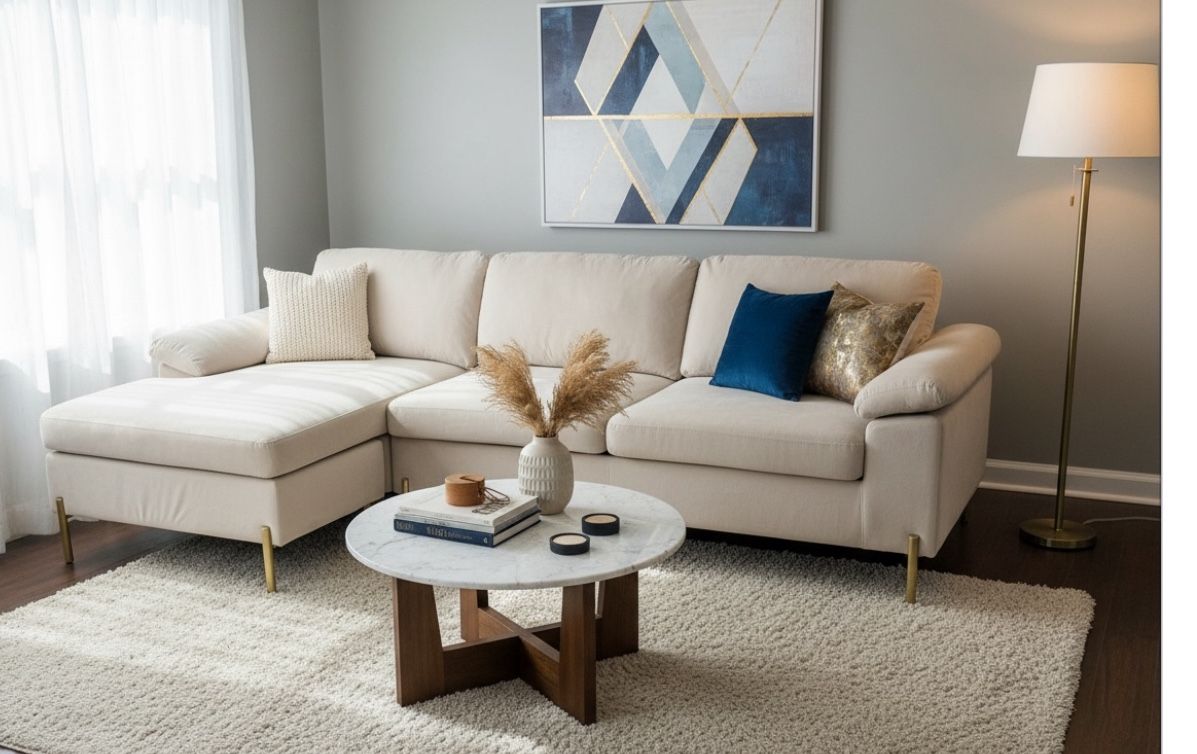 SECTIONAL WITH CHAISE SOFA COUCH COASTAL MODERN