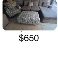  Very nice gray sectional accent chair including Ottoman 