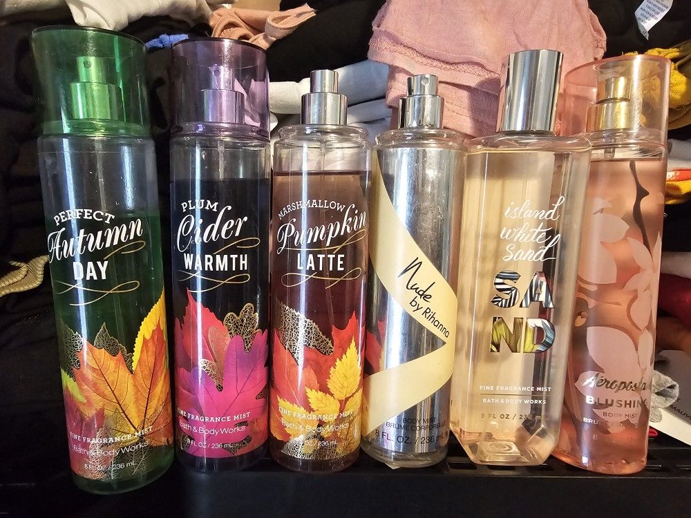 6 Bottles- Bath & Body Works, Rihanna, Aeropostale Sprays