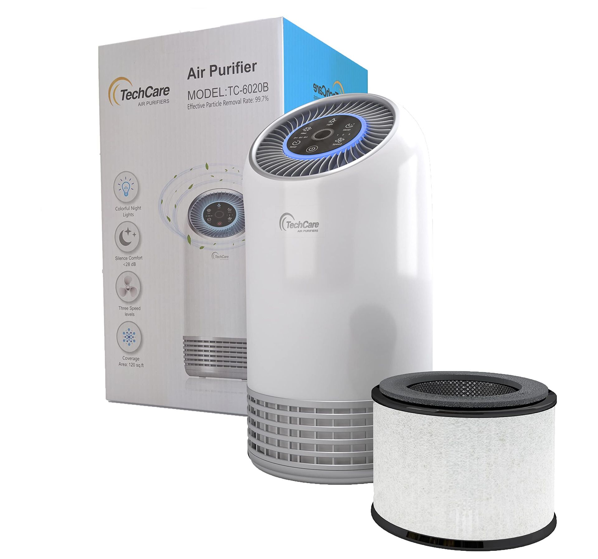 Air Purifier Bedroom Office Use [True Hepa] Filter Silent Comfort White Noise Smart Air Cleaner Smokers Eliminate Allergies Odor Dust Eliminator High 
