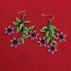Huichol Pink Flower Vine Earrings