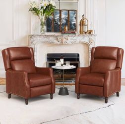 2X Red Brown genuine leather recliner chairs