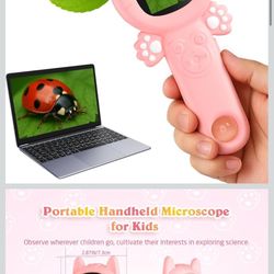 2-in-1 Microscope Camera for Kids, Mini Handheld Microscope Supporting Multiple Viewing Angles, Outdoor Educational Science Adventure Toys, Birthday G