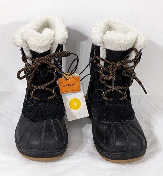  Cat & Jack Boys Black Kit Lace Up Waterproof Winter Boots, Size 1