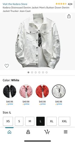 Distressed White Denim Jacket Men