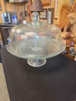 Vintage 12" Glass Pedestal Cake Stand with Sunburst Pattern