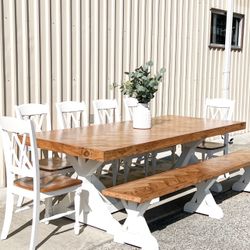 Custom Dining Table Farmhouse Country French Modern Rustic Solid Wood Set Restoration Hardware Insp Bench Hand Built Round Oval Counter Breakfast  