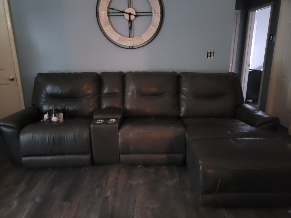 Leather Reclining Couch With Charging Station