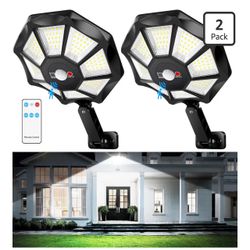 2-Pack Solar Outdoor Motion Sensor Lights 168 LED Waterproof with Remote
