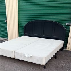 KING METAL BED FRAME WITH HEADBOARD AND BOX SPRING