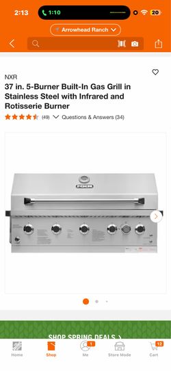 NXR 37 in. 5-Burner Built-In Gas Grill in Stainless Steel with Infrared and Rotisserie Burner