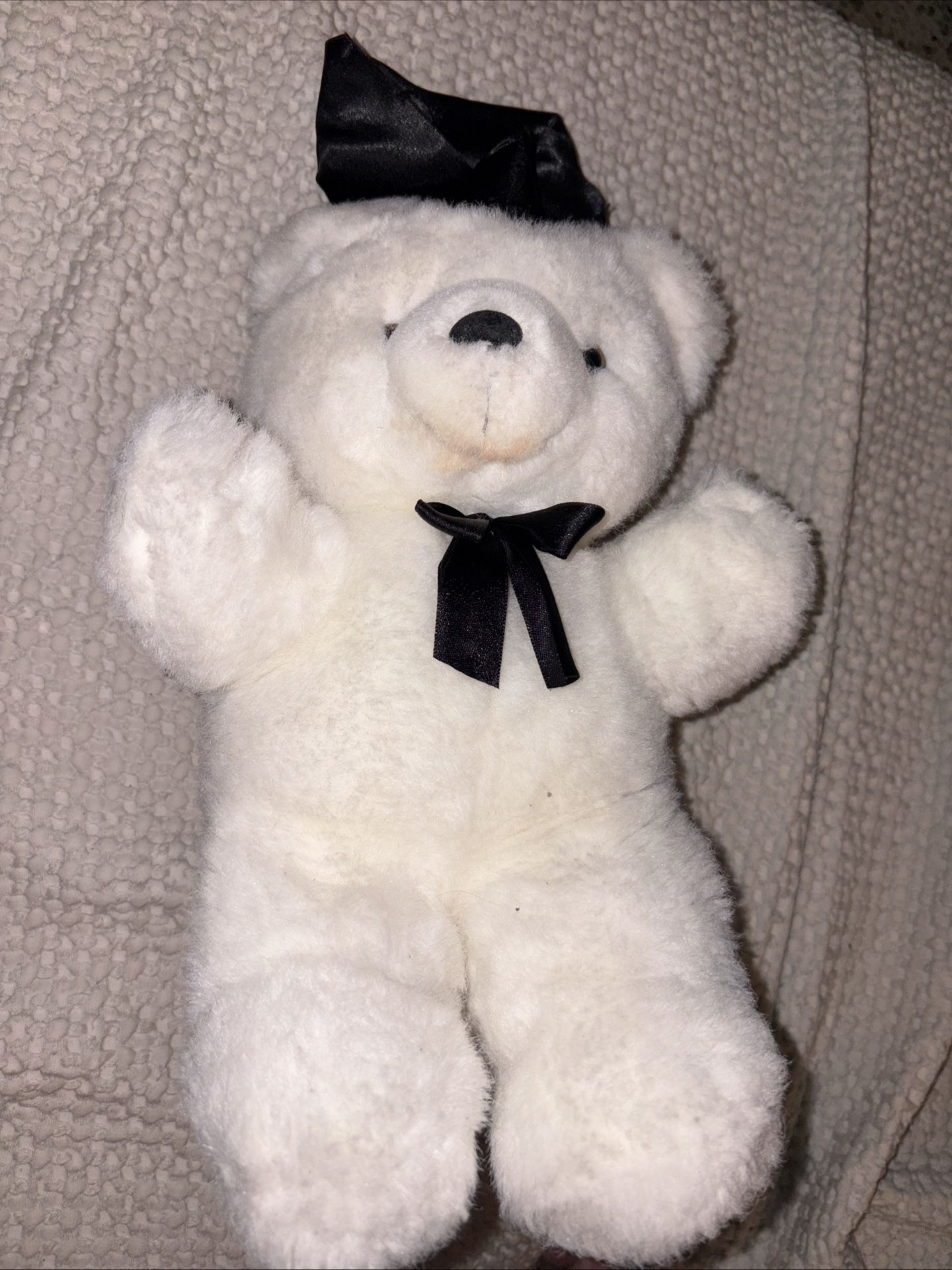 Vintage Graduation White Dan Dee Teddy Bear Black Bow Soft Huggable Plush Animal