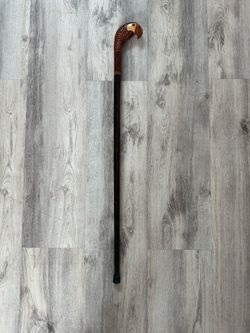 Vintage Hand-Carved Parrot Walking Cane – Tropical Hardwood – 36” Folk Art