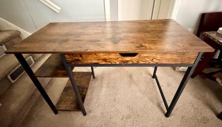 Industrial Wood and Metal Desk with Drawer
