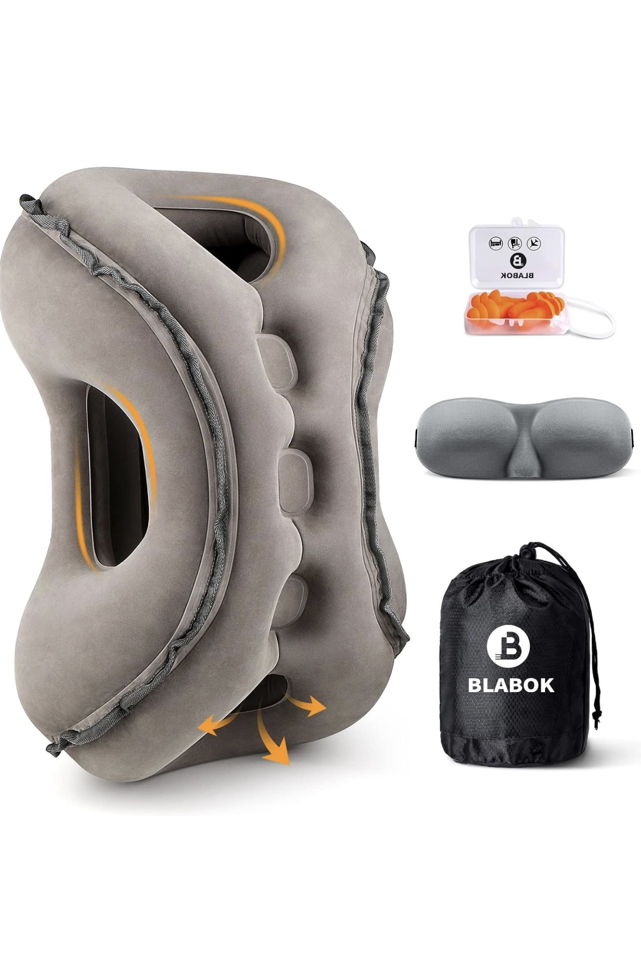 NWT Inflatable travel pillow set with matching eye mask and earplugs
