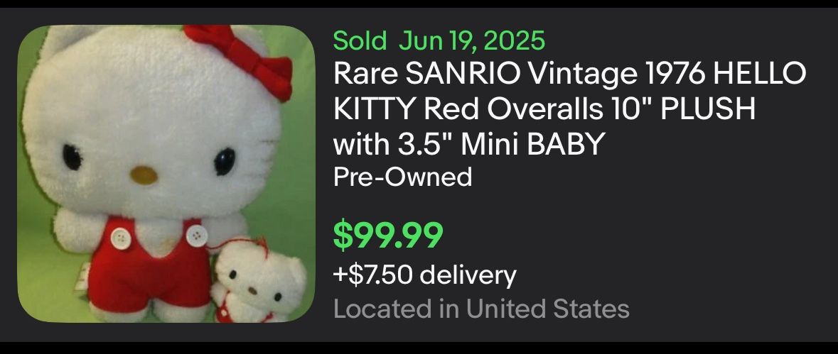 Vintage 1976 Sanrio Hello Kitty Plush