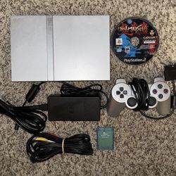 SILVER SONY PLAYSTATION 2 PS2 SLIM CONSOLE WITH VIDEO GAME & CONTROLLER