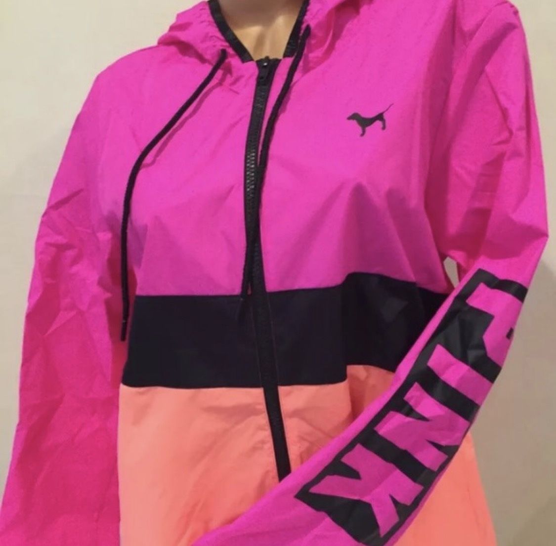 Vs Pink Color block Anorak / Rain Jacket Sz M/L / Victoria’s Secret