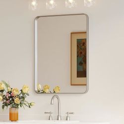 28 in. W x 36 in. H Rectangular Aluminum Framed Wall Bathroom Vanity Mirror in Silver