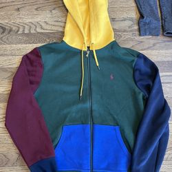 Polo Ralph Lauren Men's Green Multi Color-block Double Knit Zip Sweatshirt size S