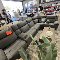 Grey power reclining sectional