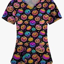 Halloween Scrub Top, 2XL