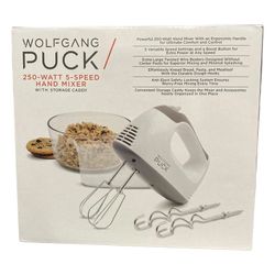 NEW Wolfgang Puck 250-Watt 5-Speed Hand Mixer with Storage Caddy