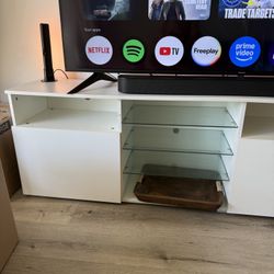 MUST GO ASAP! - Modern White TV Stand / Media Console – 6’8” Long, Glass Shelves