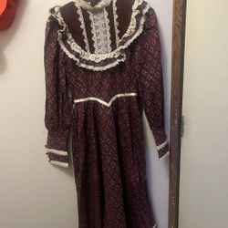 Gunne Sax 1970s Burgundy Ivory Prairie Dress Cotton Lace Victorian