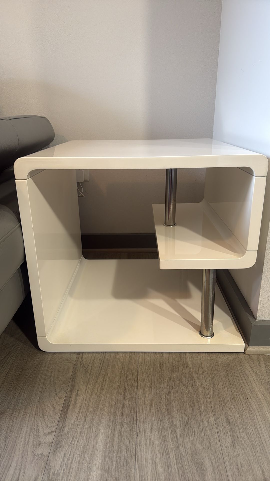 Modern, white acrylic end table