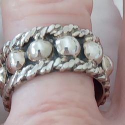 Vtg.Mexico Designer Sterling Silver " ETERNITY DOTS" BAND RING- SZ8