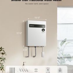 Electric Tankless Water Heater 27kW 240V, Instant Hot Water Heater, Self-modulating Technology, Multipoint of Use Water Heater with Digital Display, f