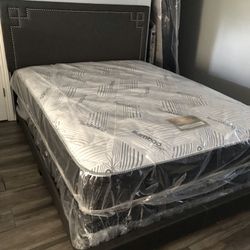 New Queen Size Bed Frame With Double Pillow Mattress Included!