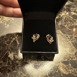 14kt yellow gold sapphire/diamond earrings pierced screw bks sz 1/2inwgt2.2 grms