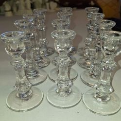 Twelve Small Crystal Candle Holders Approx 4 Inches High A44C200