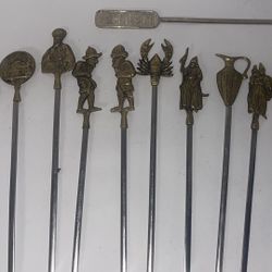 Vintage Turkish Shish Kebab Skewers with Brass  Ornaments