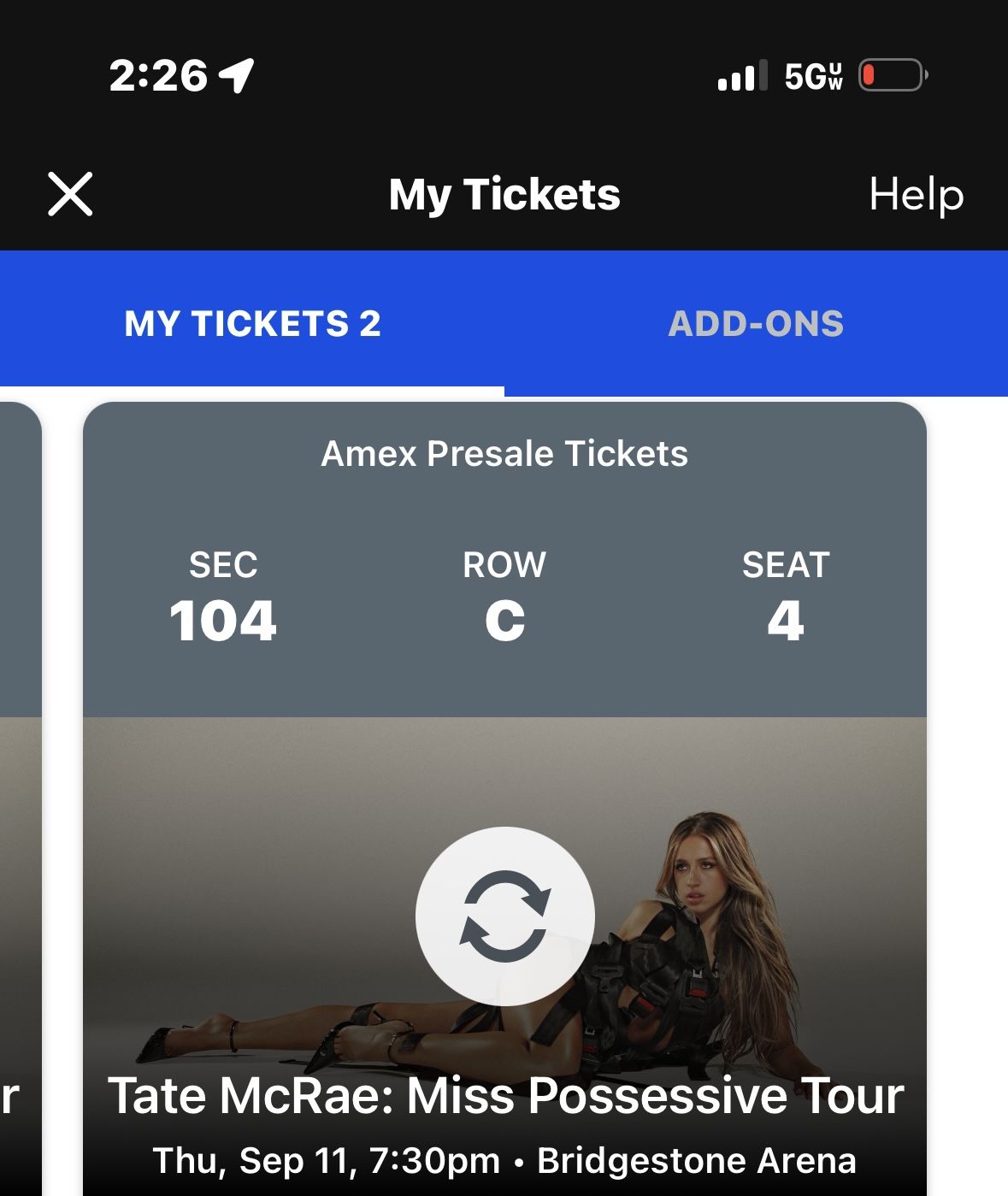 2 Tate McCrae concert Tickets Nashville Sept 11 2025