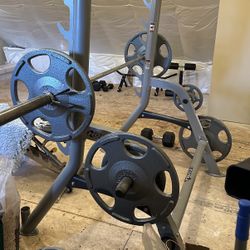 Weight Set. Free Weights. Bar Bells And Bench