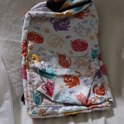 Regular Sized Backpack White With Cat Design