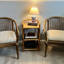 MCM Bamboo and Rattan Chairs & Side Table Set