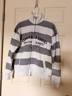 Esprit Striped Zip-Up Sweatshirt Jacket – White & Grey, Size L