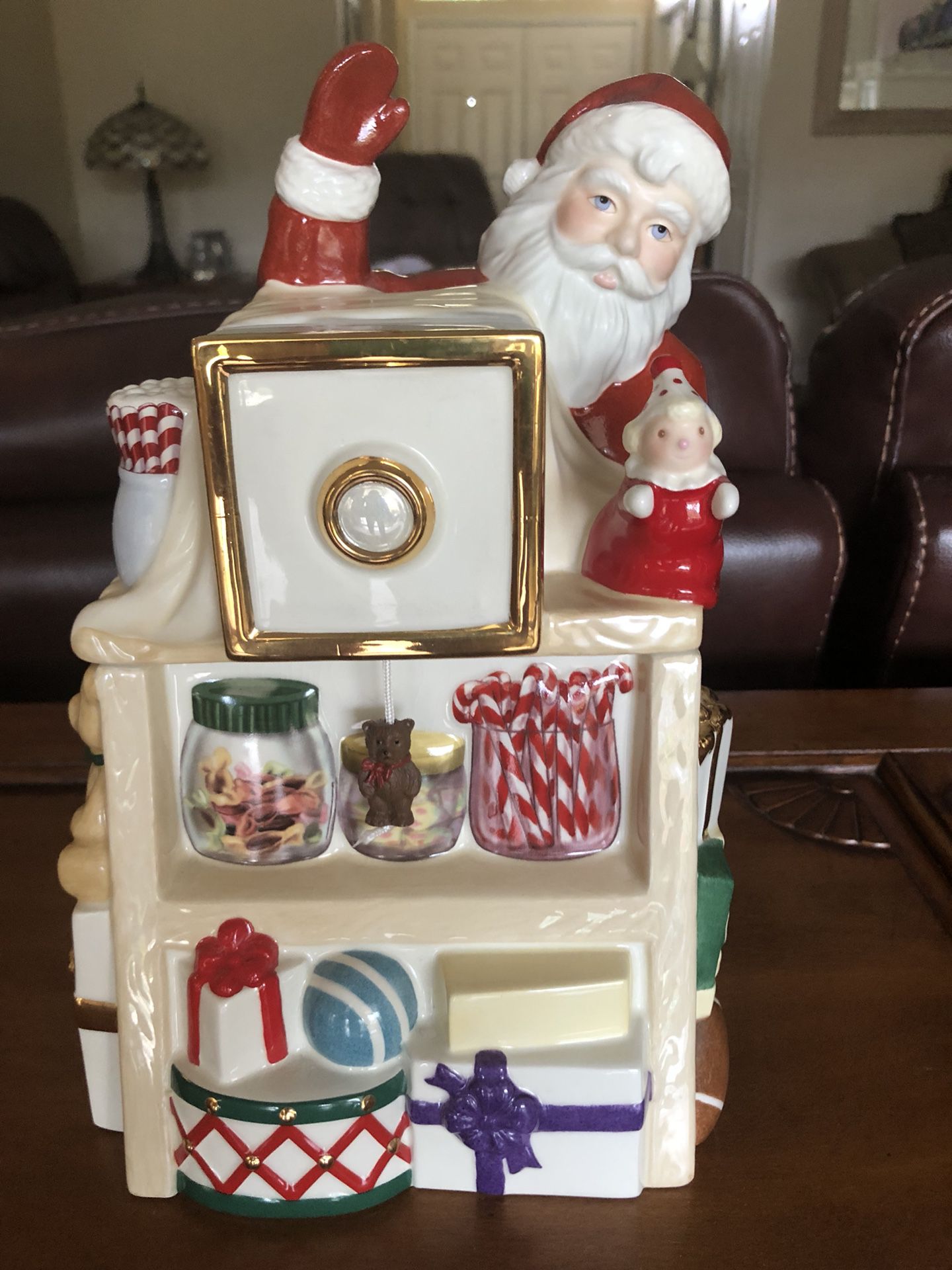 2001 Lenox Santa Holiday Village Musical Candy/Cookie Box
