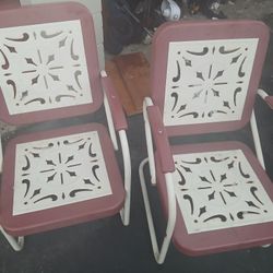 Antique Metal Lawn Chairs W/ Porcelain Finish
